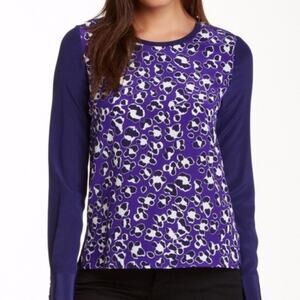 Diane Von Furstenberg Louise Blouse Top Purple 100% Silk Size 0
